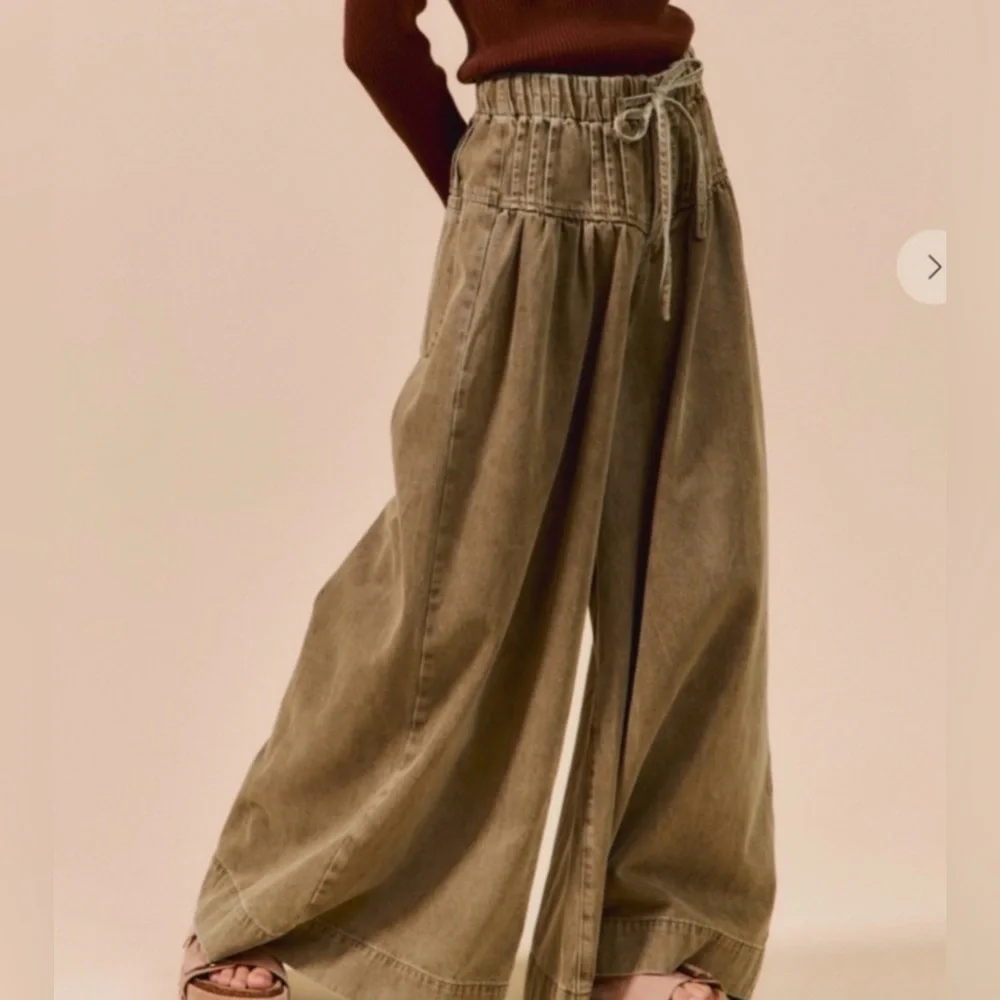 New So Me Wide-Leg Drawstring Pants ~ Olive - Picture 5 of 16